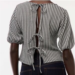 Kiabi Black & White Gingham Tie Back Crop Blouse Top Women’s Size XS/S